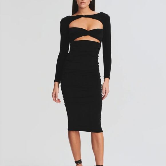 NEW Ser.O.Ya By Retrofete Eden Cut Out Black Long Sleeve Midi Dress - Picture 1 of 13